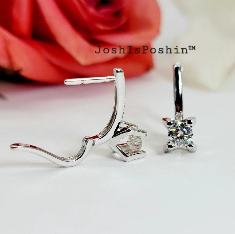 1CT. T.W. Moissanite round cut latch back earrings in sterling silver - Picture 11 of 14
